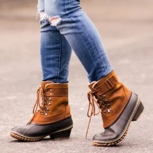 Sorel Fur Brown Leather Gray Artic Snow Waterproof Rain Wellie Boot Shoe Women 9